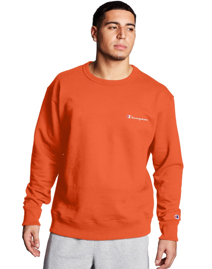 Hanorac Champion Powerblend Fleece Crew Script Logo Barbati Portocalii - Romania IRYPXUW-01